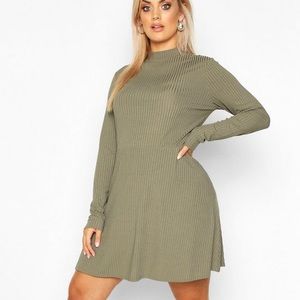 Plus Jumbo Rib Long Sleeve Smock Dress